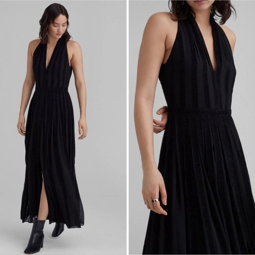 Nwt Club Monaco Textured Zig Zag Dress in Black/Noir Maxi Formal Size 2 Small